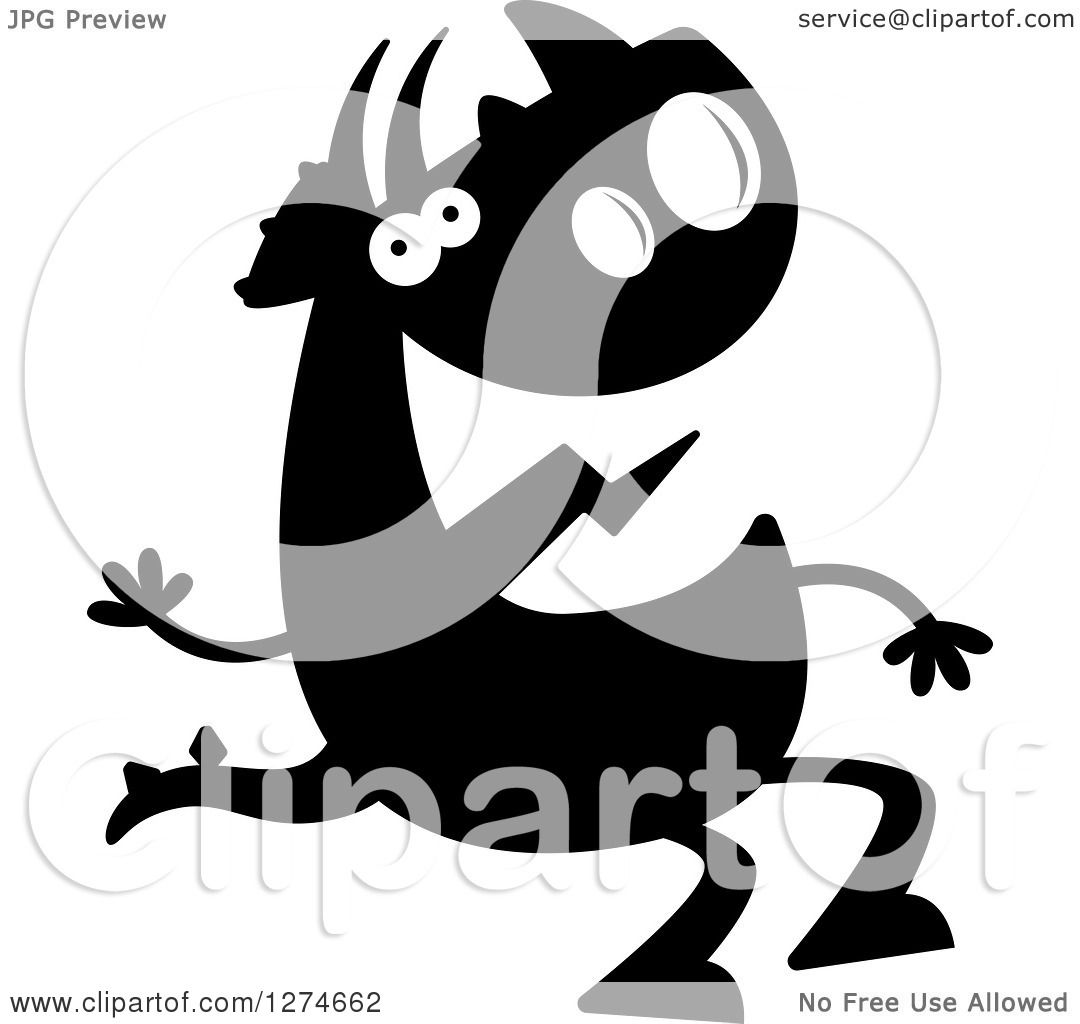 1080x1024 Clipart Of A Black And White Silhouetted Triceratops Dinosaur