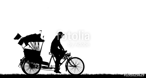 500x267 Silhouette Old Man Ride Tricycle On White Background. Stock Photo