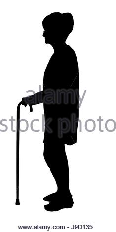 235x470 Silhouette Of An Elderly Woman With Glasses Walking With Cane