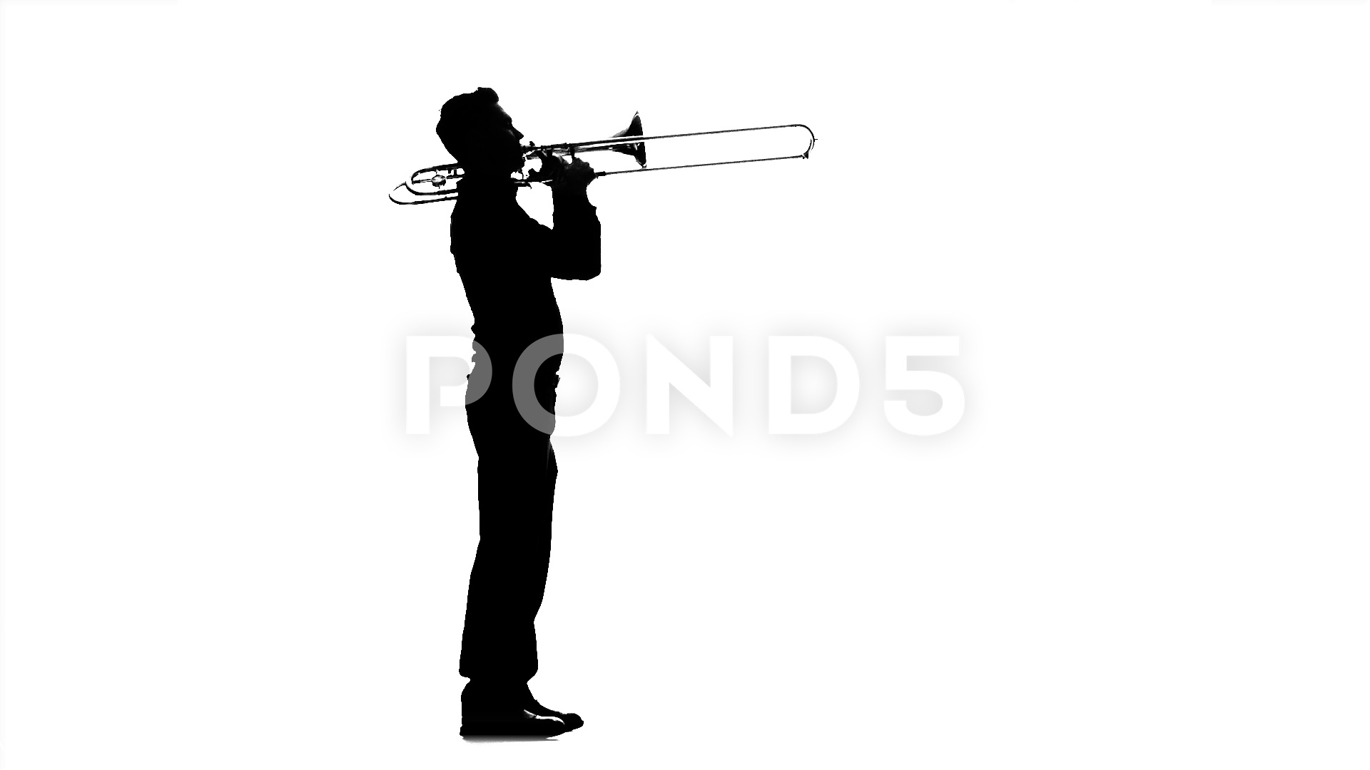 1920x1080 Video Musician Man Playing On Trombone. Black Silhouette On White