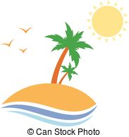 183x194 Illustration Tropical Island With Palm Trees Silhouette Eps