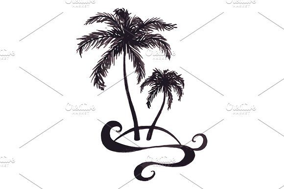 580x387 Art, Watercolor, Vector, Palm, Tree, Tropic, Sea, Ocean, Beach