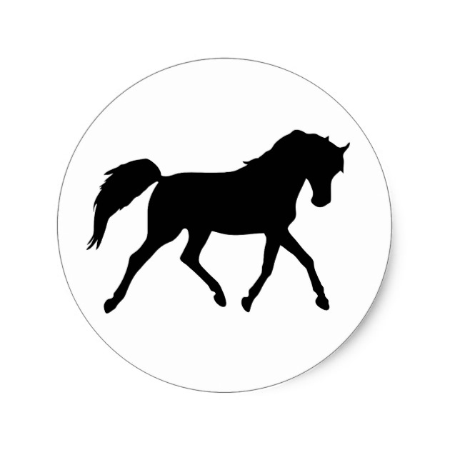 630x630 Horse Trotting Black Silhouette Stickers, Gift Classic Round