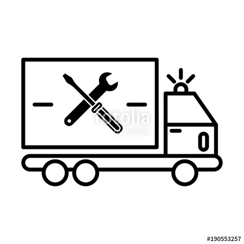 500x500 Repair Sign Of Auto Service With Truck And Spanner Silhouette