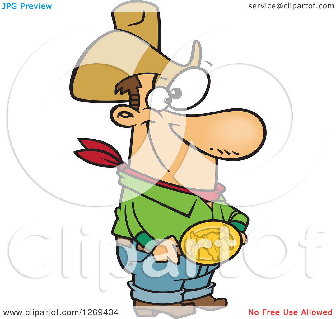1080x1024 Clipart Of A Cartoon Caucasian Cowboy Man Showing His Bull Belt