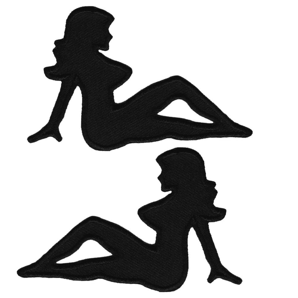 1000x1000 Set Of 2 Truck Mud Flap Girl Patch Black Silhouette Embroidered