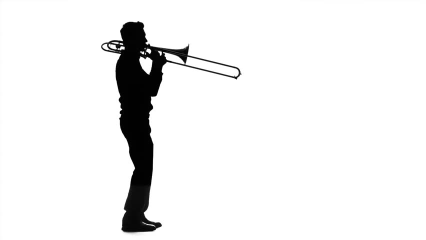 852x480 Silhouette Professional Musician Man Playing On Trumpet. Smoky