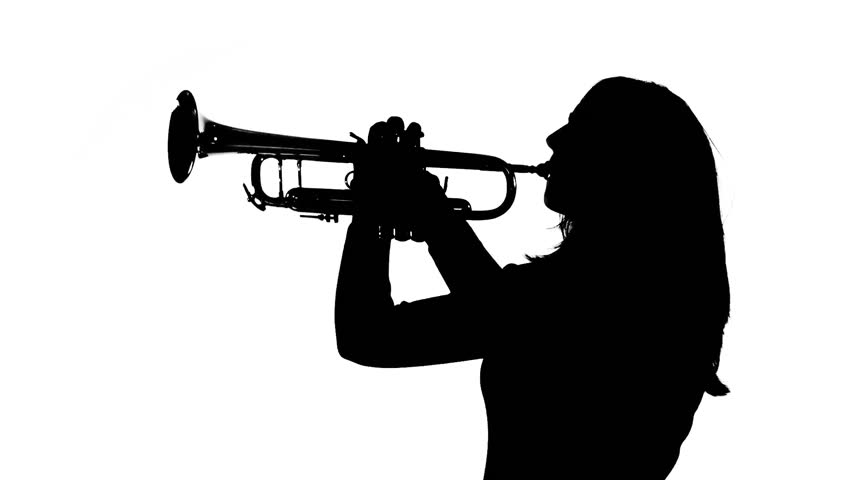 852x480 Stock Video Of Young Woman Plays The Trumpet In A Studio. Black