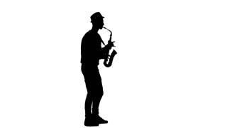 320x180 Jazz Melodies Performed By Young Musician. Silhouette On White