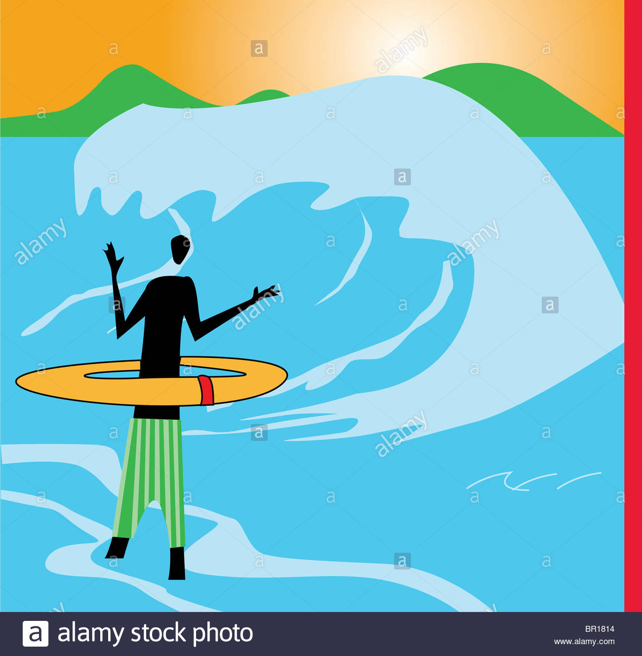 1300x1327 Silhouette Of A Man With Inner Tube, Ocean Wave In The Background