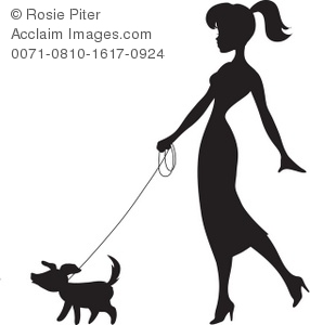 286x300 Clip Art Silhouette Of A Woman Walking Her Dog On A Leash