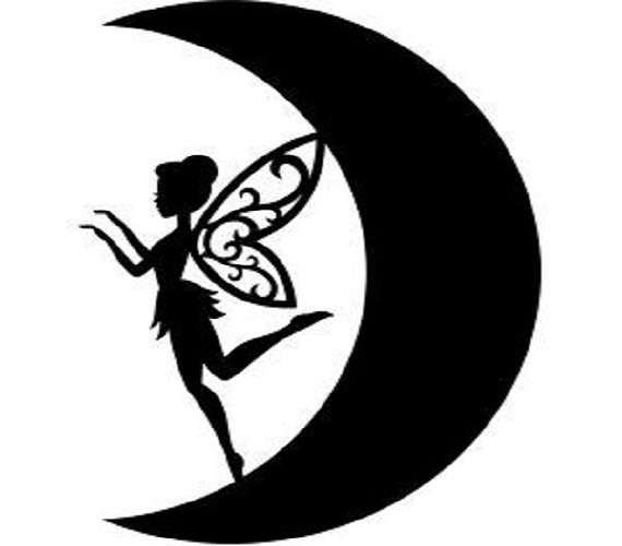 570x500 Fairy On Moon Silhouette Decal, Car Decal, Window, Wall, Laptop
