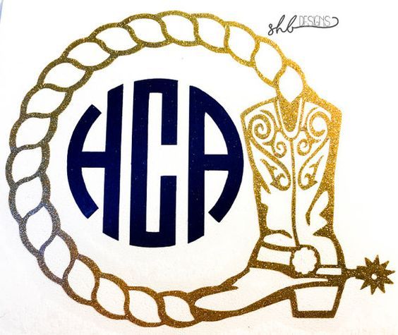 564x475 Glitter Cowboy Boot Rope Monogram Decal Cowgirl Yeti Tumbler