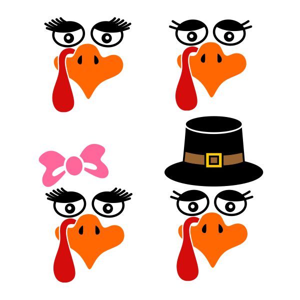 600x600 Turkey Faces Cuttable Design Cut File. Vector, Clipart, Digital