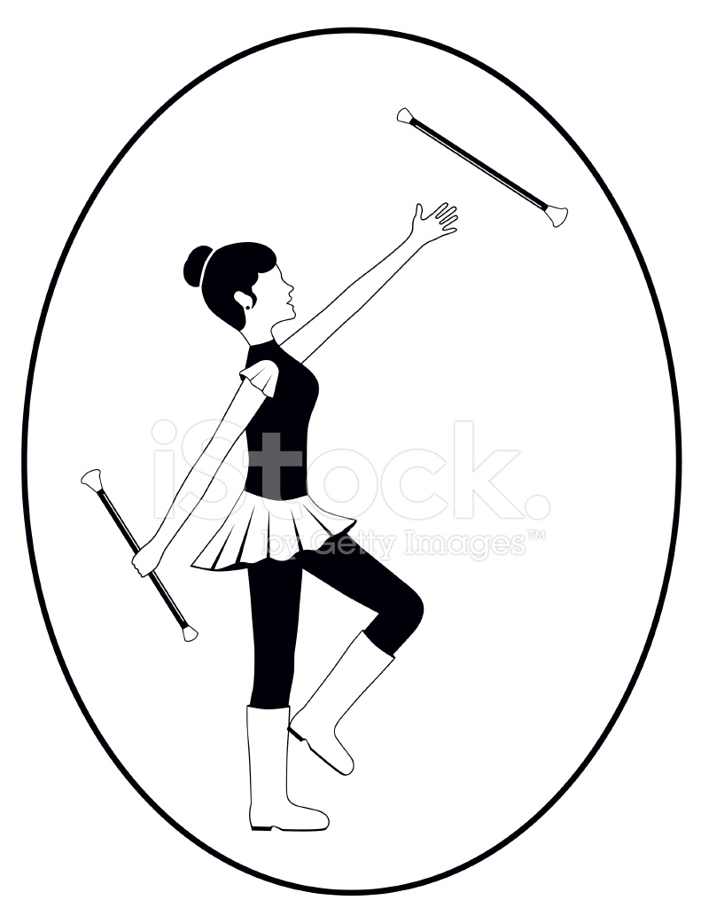 791x1024 Baton Twirler Silhouette In Black And White Stock Vector