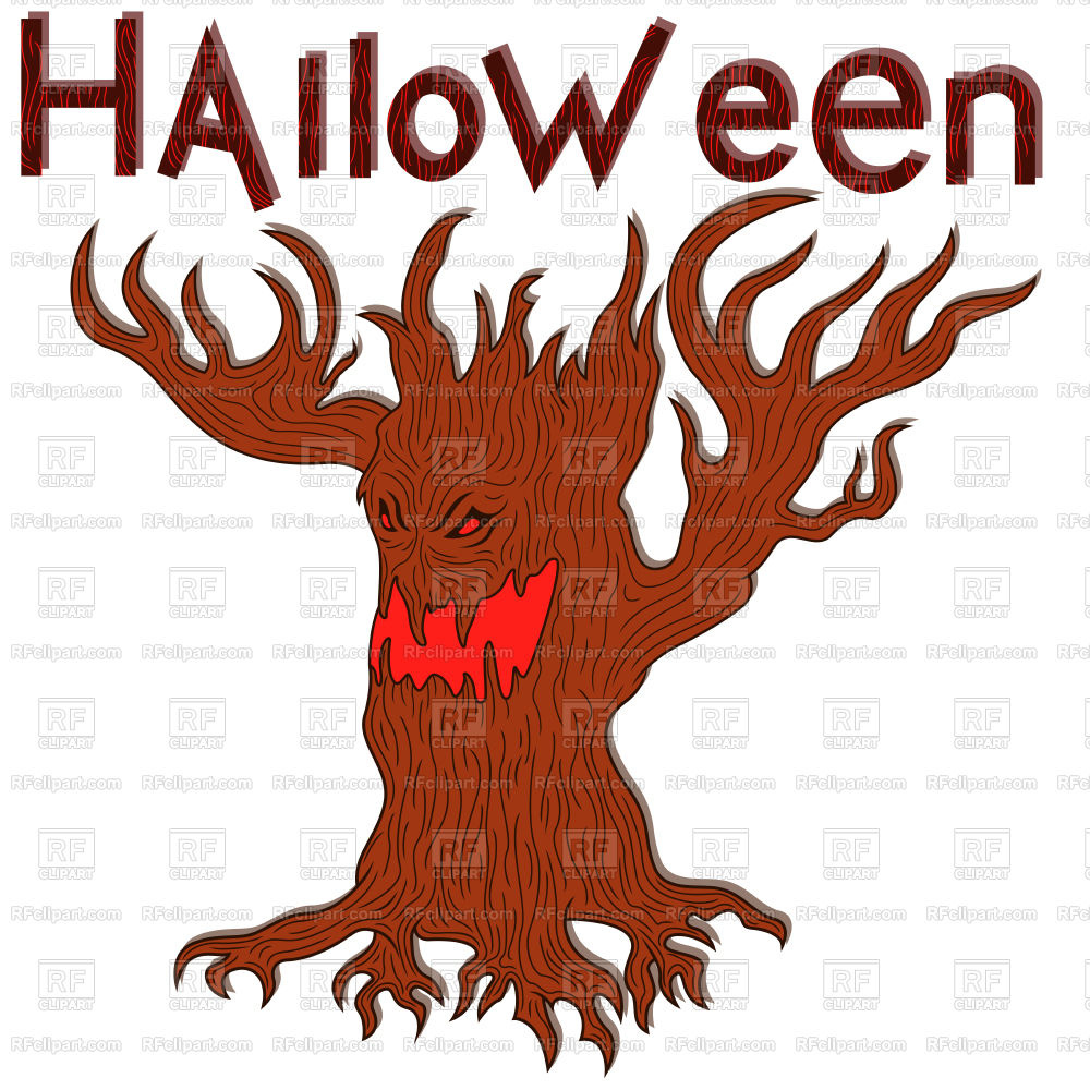 1000x1000 Halloween Angry Evil Twisted Tree Royalty Free Vector Clip Art