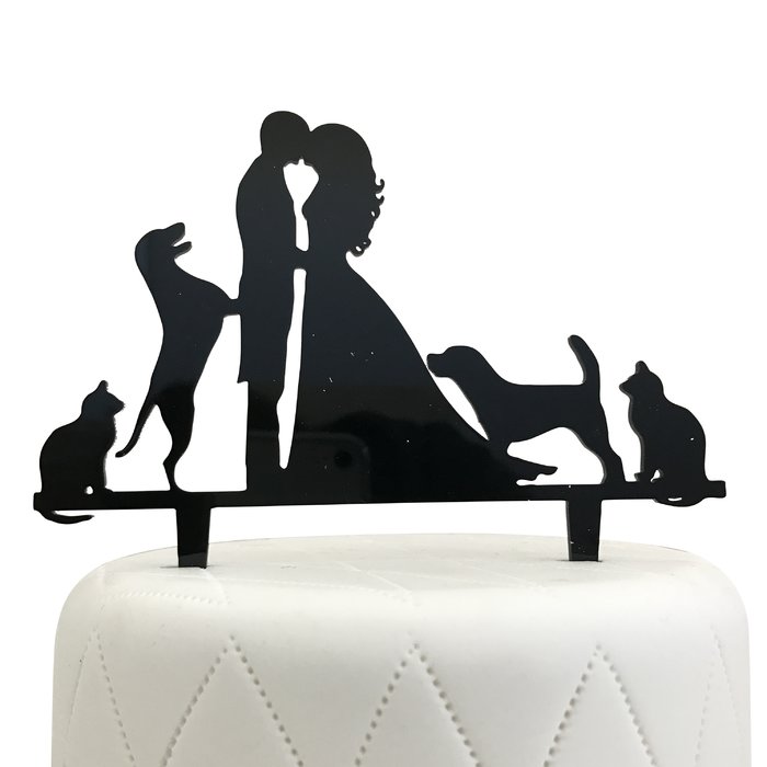 700x700 Unik Occasions Bride, Groom, Two Dogs Amp Two Cats Silhouette