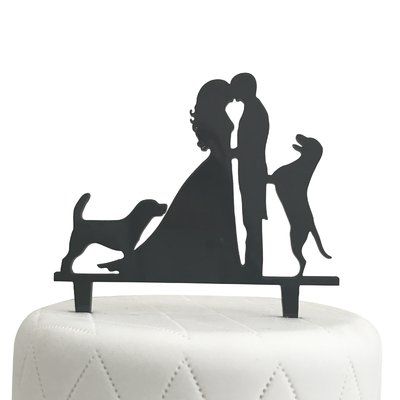 400x400 Unik Occasions Bride, Groom And Two Dogs Silhouette Acrylic Cake