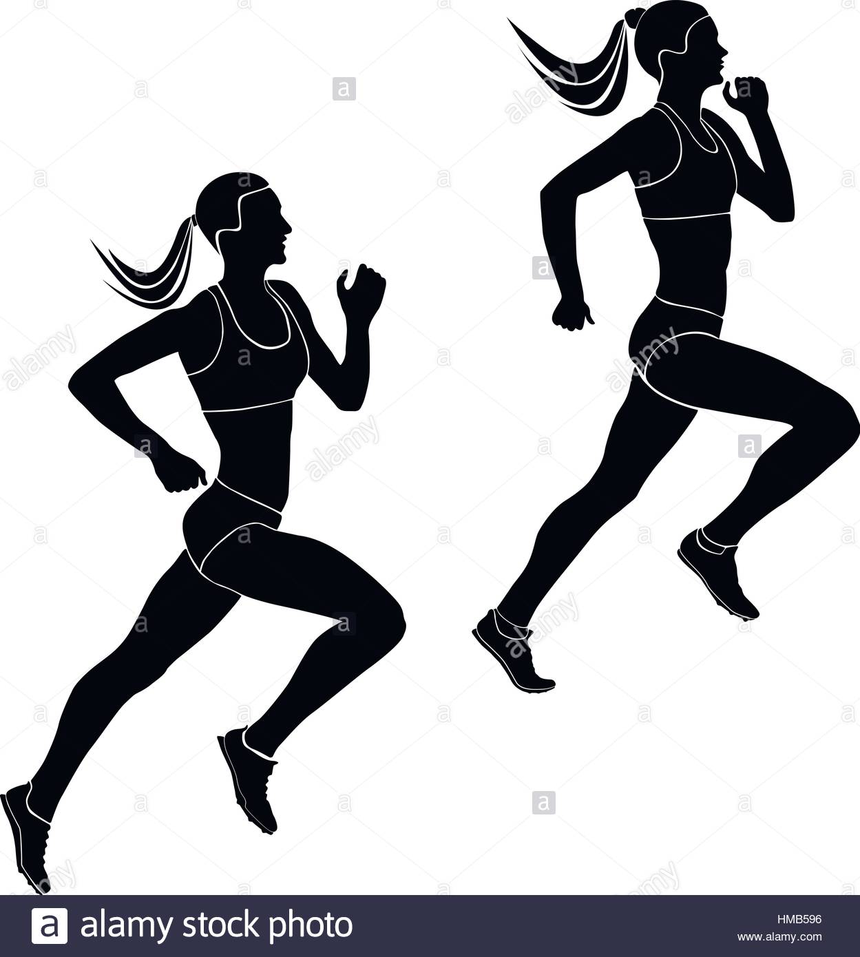 1249x1390 Two Women Athletes Runners Running Competition Black Silhouettes