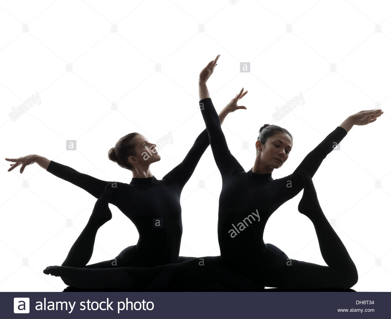 1300x1061 Two Women Contortionist Practicing Gymnastic Yoga In Silhouette