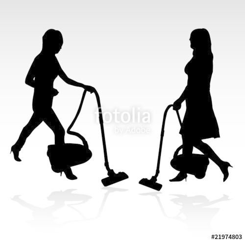 500x493 Two Women With A Vacuum Cleaner Silhouette Stock Image