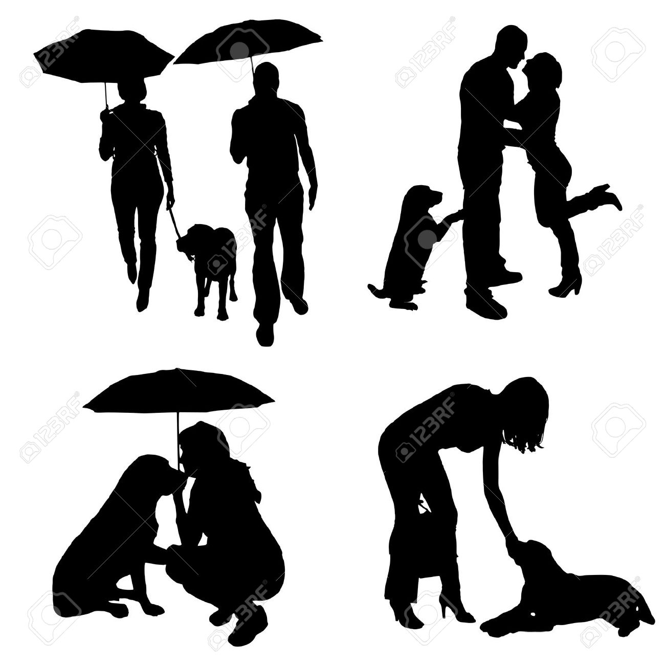 1300x1300 Woman Umbrella Walking Dog Silhouette Clipart