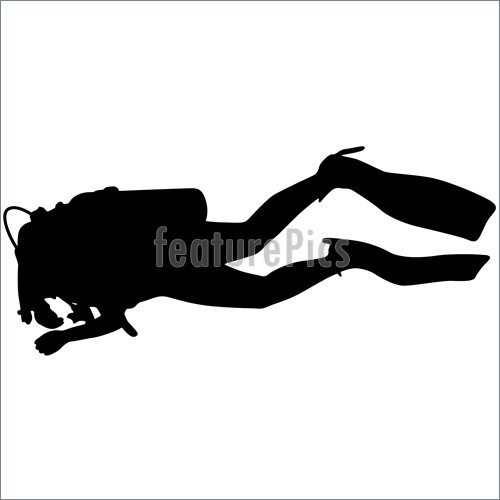 500x500 Underwater Diving Black Silhouette Scuba Divers.