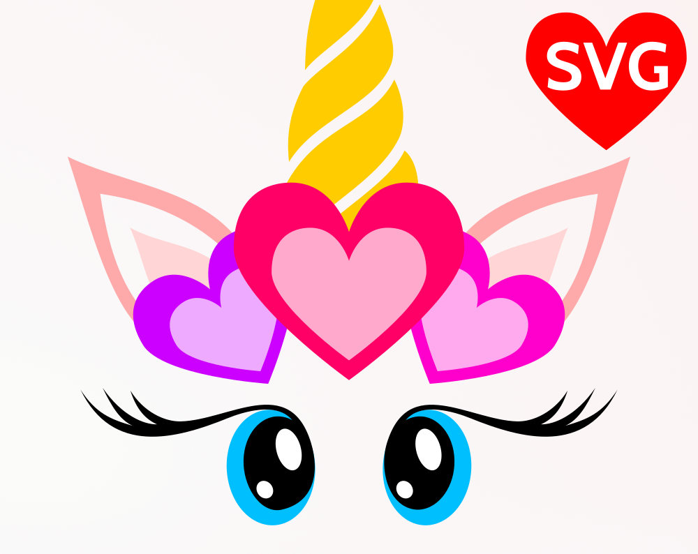 1000x794 Svg Love Unicorn Face With Hearts, Valentine's Day Svg, Unicorn