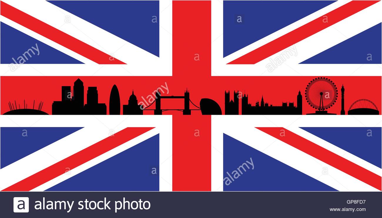 1300x743 London Skyline Silhouette Isolated On Union Jack Flag Stock Vector