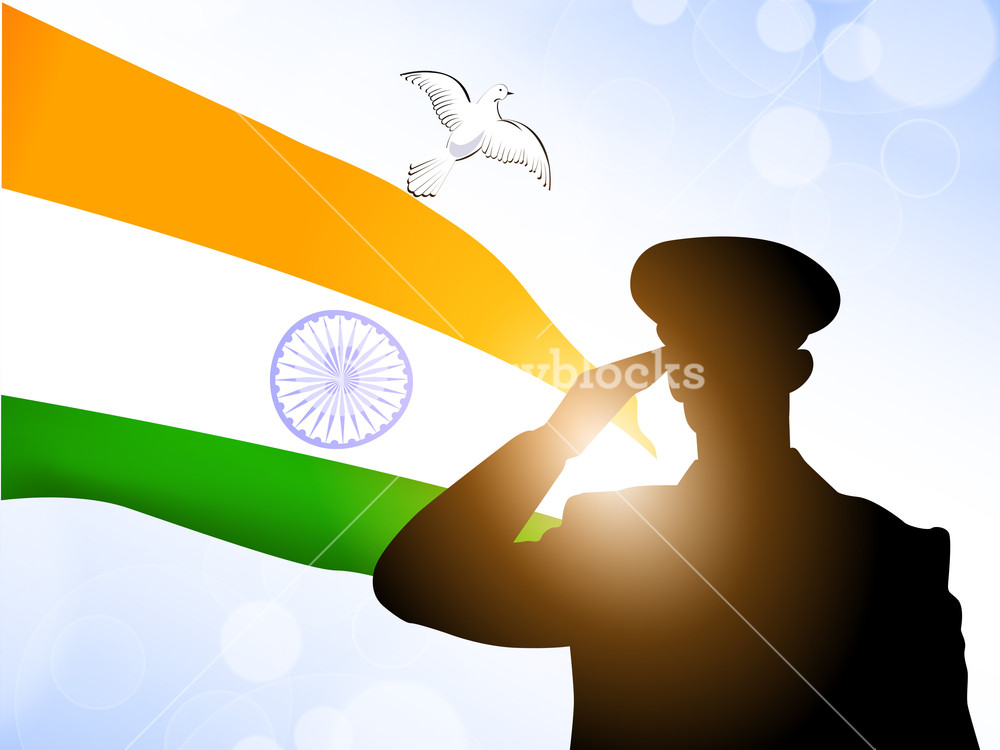 1000x750 Saluting Soldier Silhouette On Indian Flag Waving Background