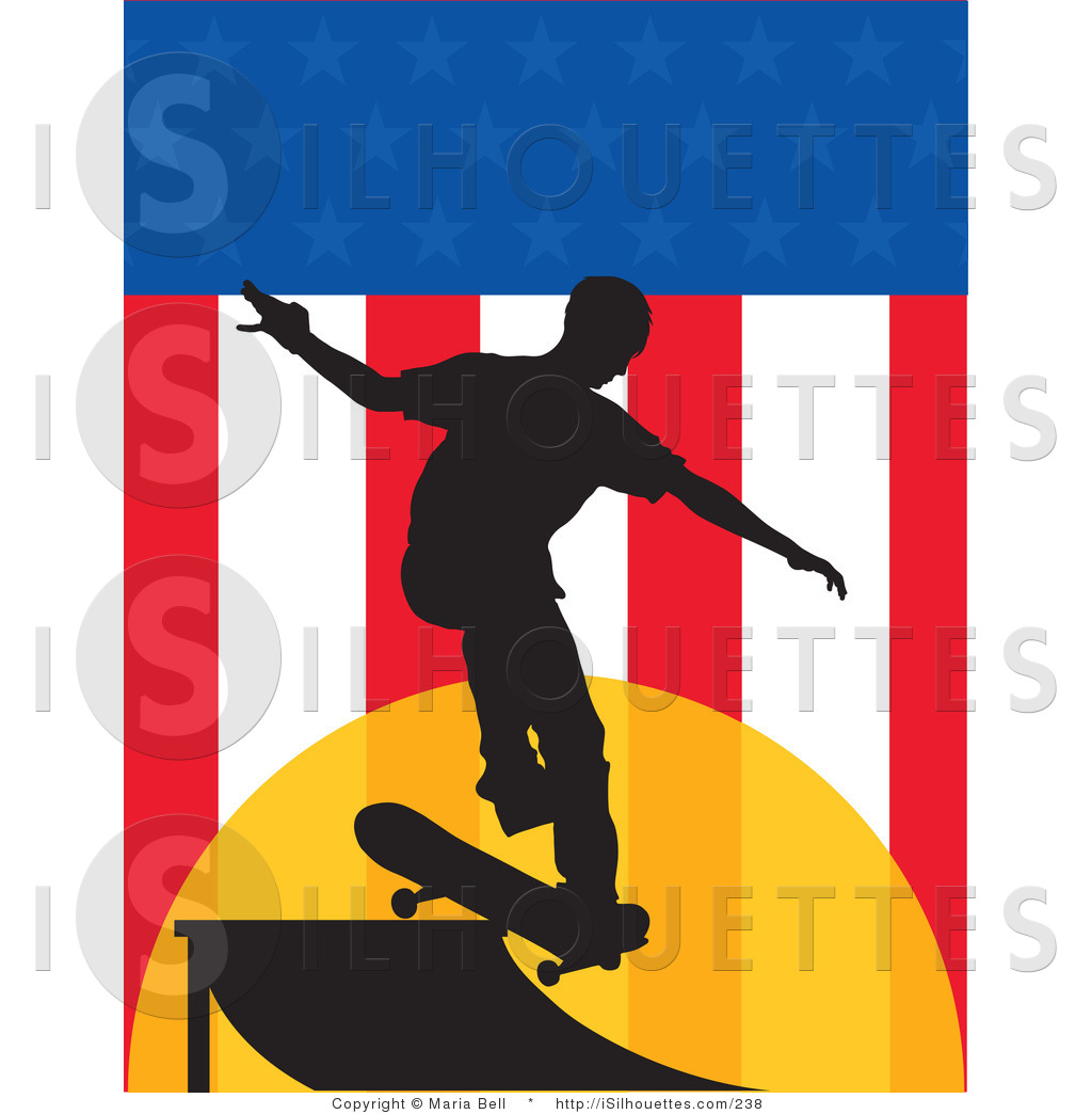 1024x1044 Silhouette Clipart Of A Skateboarder On A Usa Flag Background By