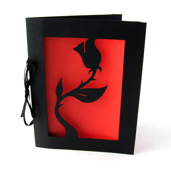 570x565 Black Rose Valentine Card Red And Black Cut Paper Silhouette