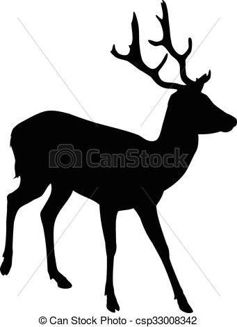 341x470 Elk Deer Silhouette. A Silhouette Of A Young Male Elk Eps Vector