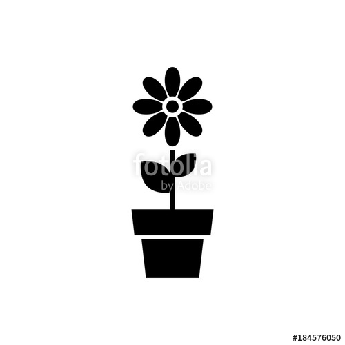 500x500 Flower In Pot Icon. Black, Minimalist Icon Isolated On White