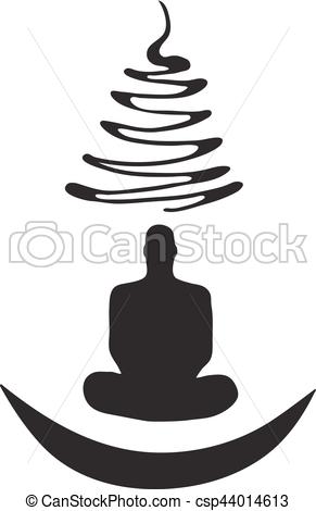291x470 Meditation Human Silhouette Isolated On White Background Vector