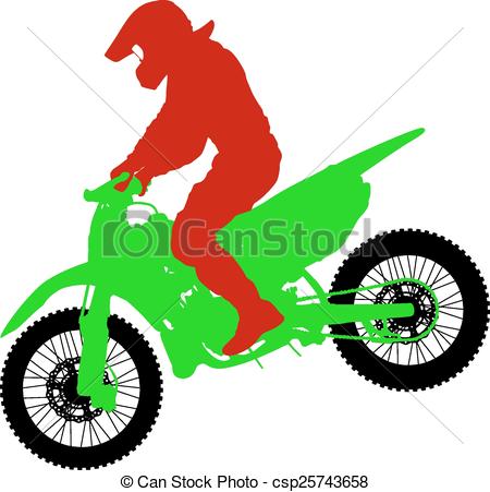 450x451 Black Silhouettes Motocross Rider On A Motorcycle. Vector