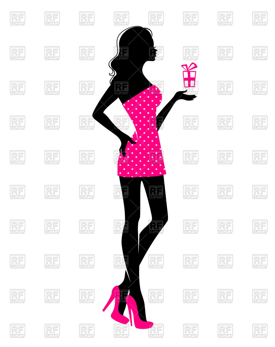 953x1200 Silhouette Of Woman In Pink Dress With Cocktail Royalty Free