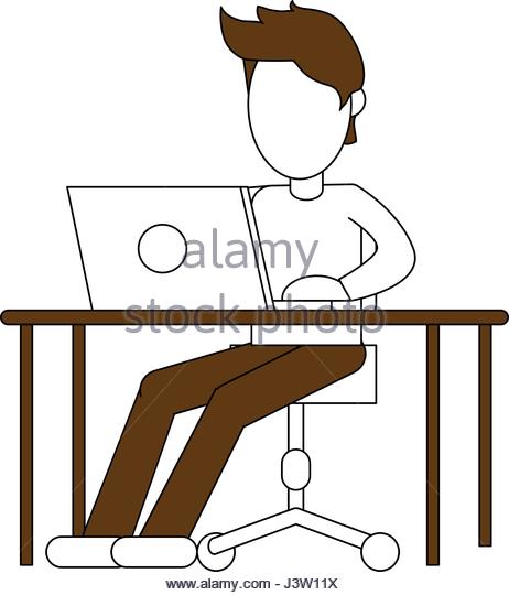462x540 Man Computer Silhouette Desk Stock Vector Images