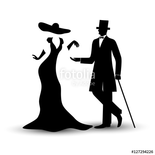 500x500 Lady And Gentleman In Vintage Style, Man In A Tuxedo With A Cane