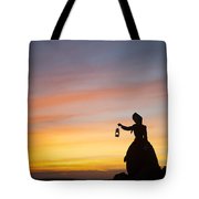 180x180 Victorian Woman Silhouette By Sunset With Lantern Photograph By