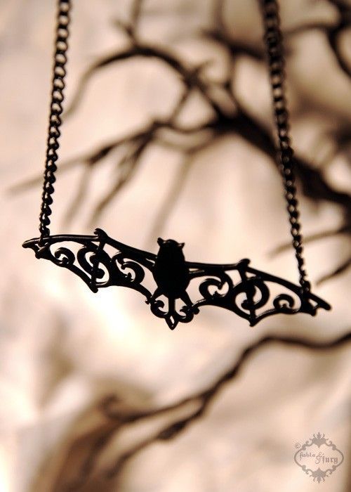 500x700 Filigree Bat Necklace In Black Stainless Steel