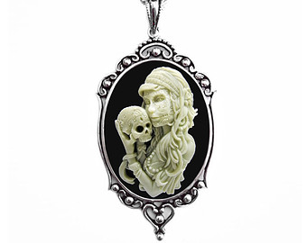 340x270 Gothic Victorian Ivory Rose Silhouette Cameo Necklace