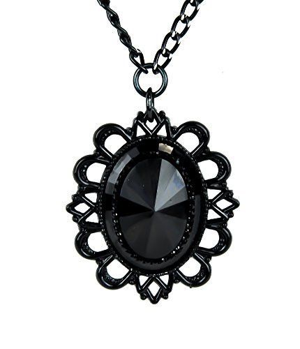 430x500 Large Black Stone Necklace With Black Victorian Setting