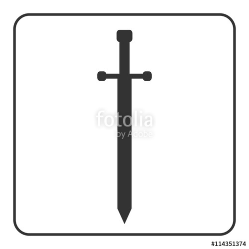500x500 Medieval Sharp Sword Icon. Gray Silhouette, Isolated On White