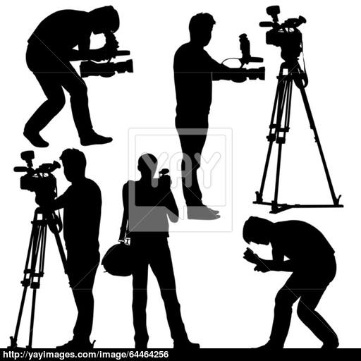 512x512 Cameraman With Video Camera. Silhouettes On White Background. Ve
