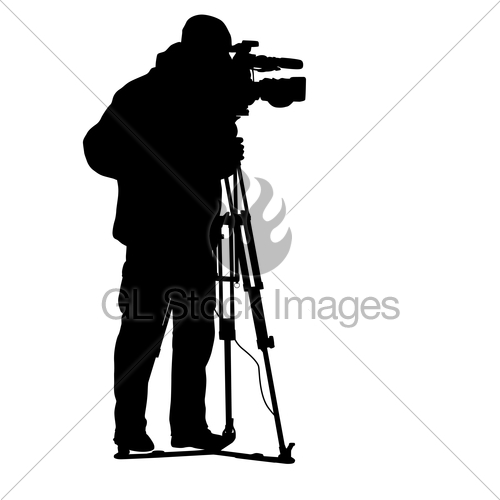 500x500 Cameraman With Video Camera. Silhouettes On White Background Gl