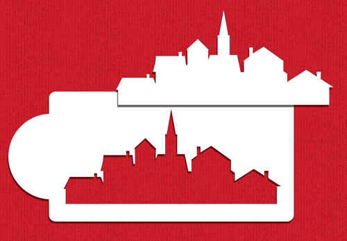 500x347 Village Silhouette Cake Stencil Side