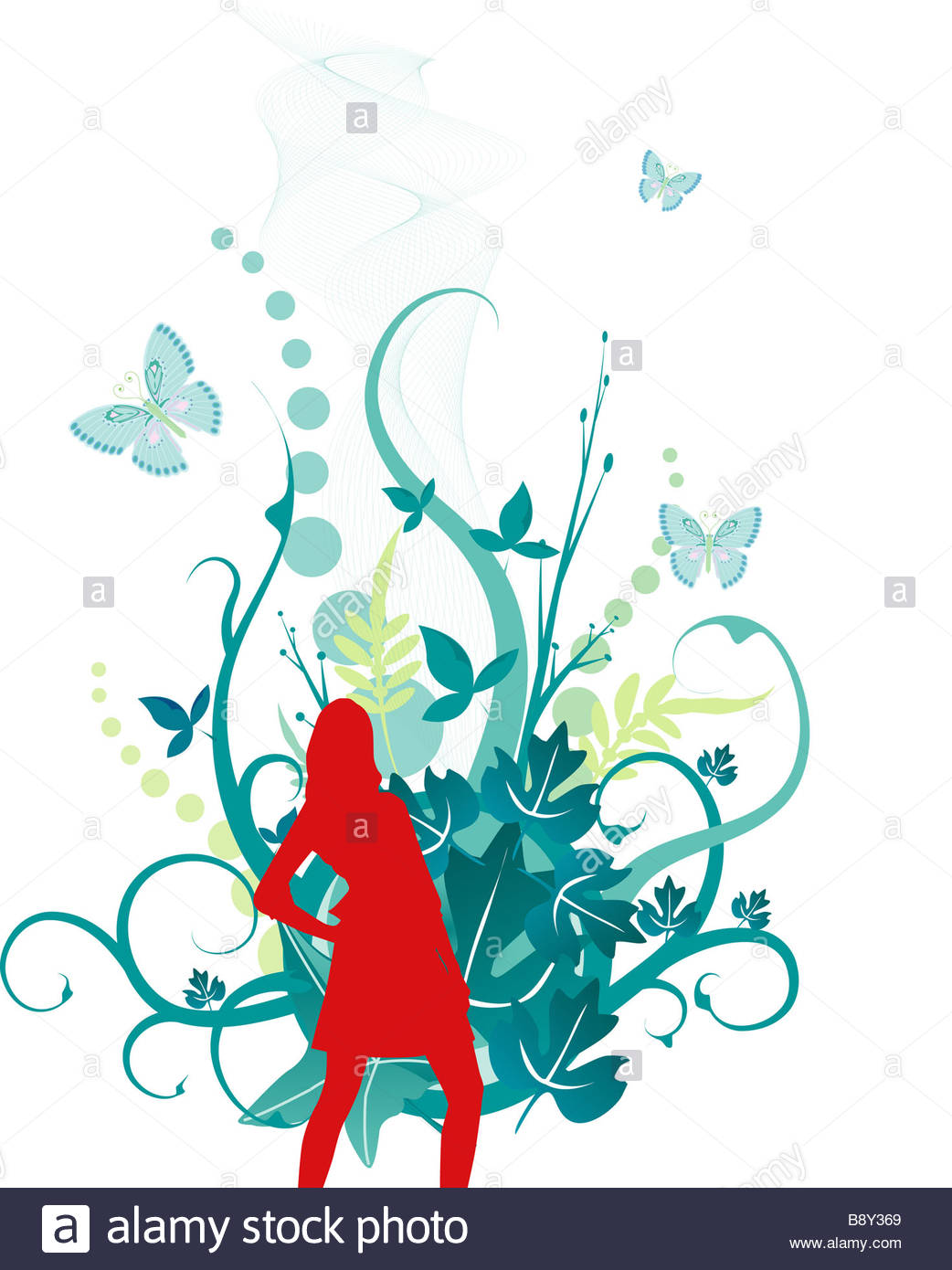 1042x1390 Silhouette Of A Young Woman With Butterfly And Vines In Background