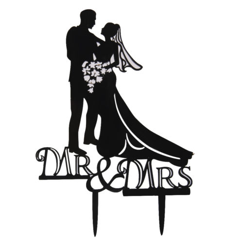 500x500 Acrylic Cake Topper Groom Bride Silhouette Wedding Cake Decoration