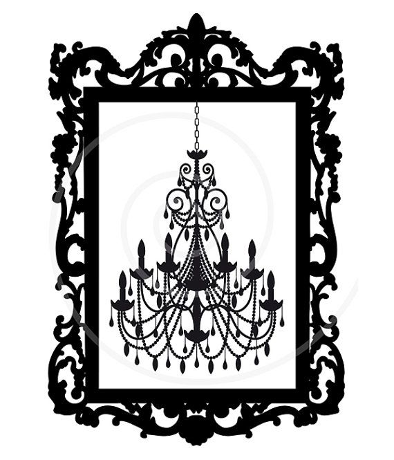 570x665 Vintage Chandelier In Antique Picture Frame, Silhouette, Vector